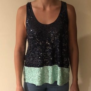 Navy/Aqua Sequined Tank